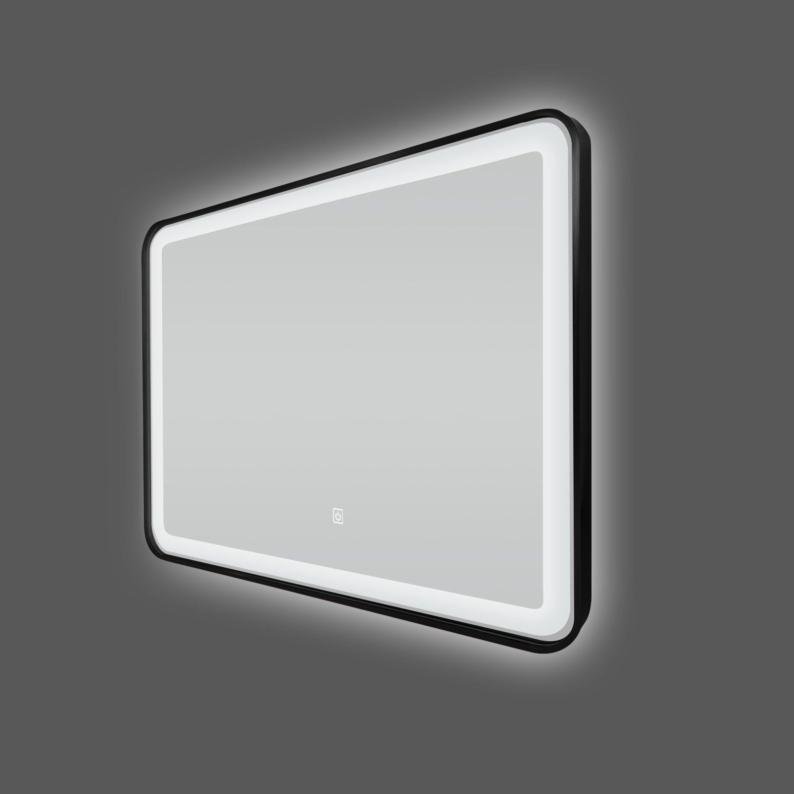 Miroir LED 70x100 cm : Miroir de salle de bain lumineux moderne, 70x100 cm, avec un cadre élégant en aluminium noir.