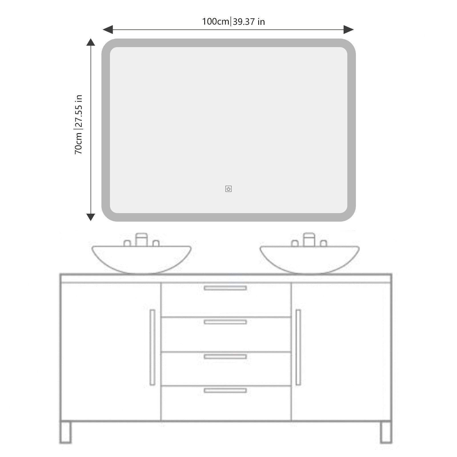 Miroir LED rectangulaire 80x60 cm : Miroir de salle de bain LED rectangulaire avec cadre givré, parfait pour les doubles vasques.