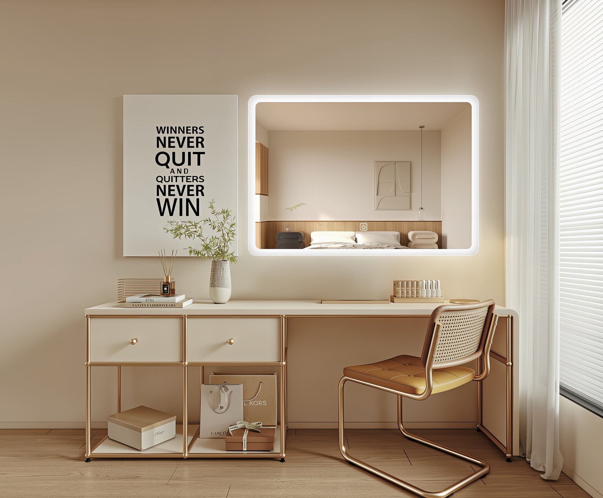 Miroir de courtoisie LED rectangulaire 80x60cm : Miroir éclairé moderne avec cadre givré, parfait pour l'application du maquillage.