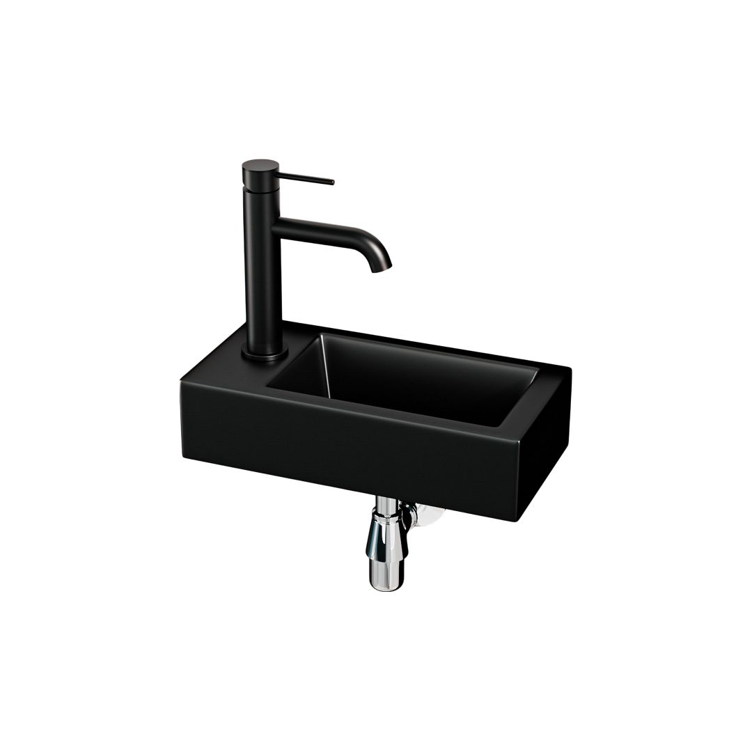 Lavabo mural noir mat (36,5x18x9cm) avec robinet noir