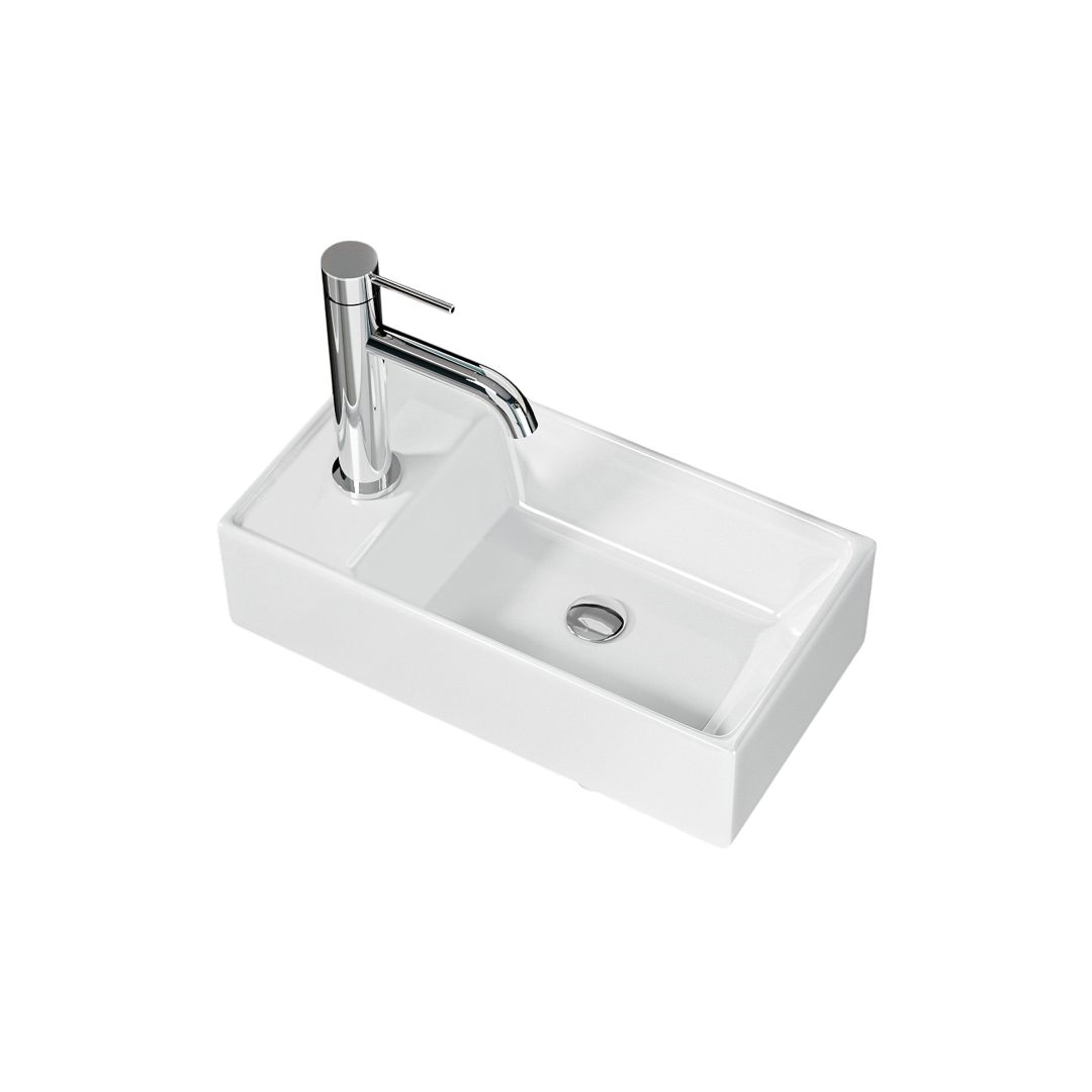 Lavabo mural en céramique blanche (41,5x22x10cm) avec robinet chromé