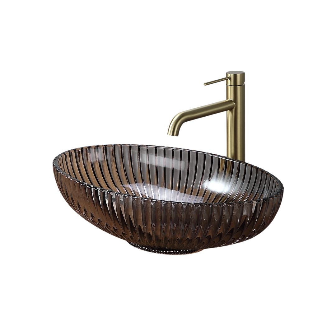 Vasque ovale en verre marron rayé (51x35x15,5cm)