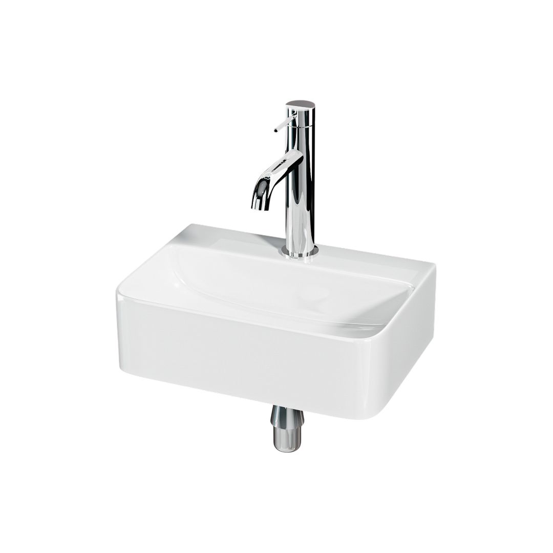 Lavabo mural blanc (36x25x11 cm) avec robinet chromé