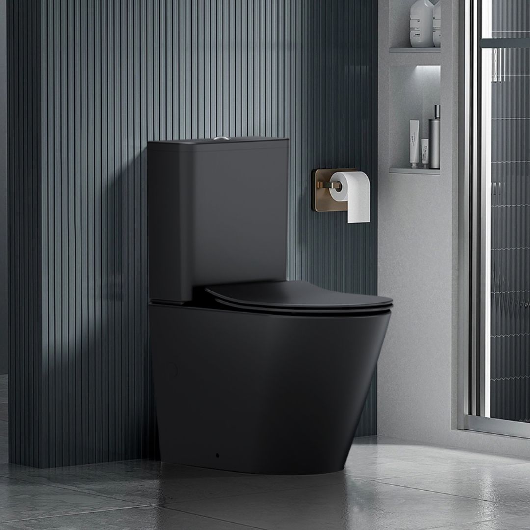 WC Noir Mat à poser : WC noir élégant sur pied au design moderne et minimaliste.