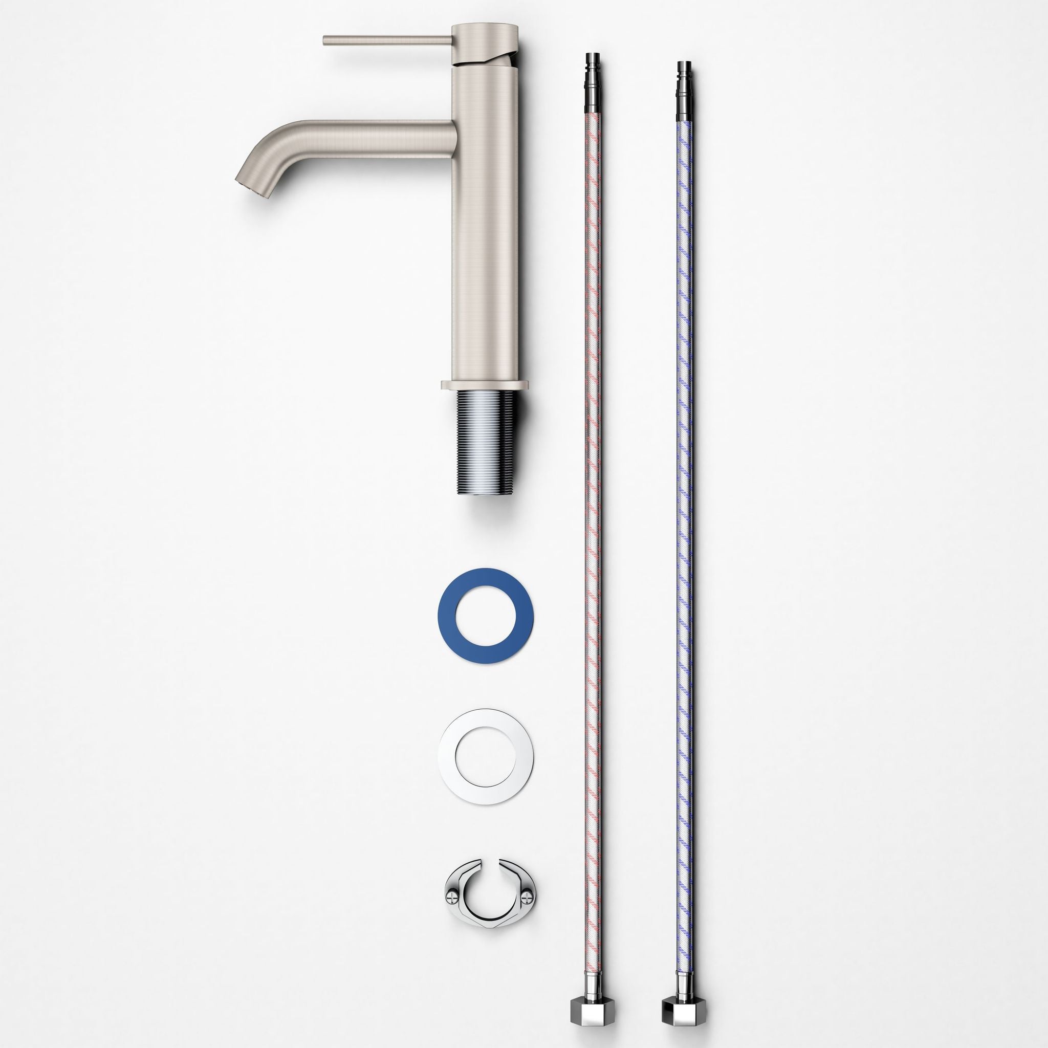 Robinet à bec court - Nickel brossé/Chrome, un robinet de salle de bain moderne en nickel brossé et chrome