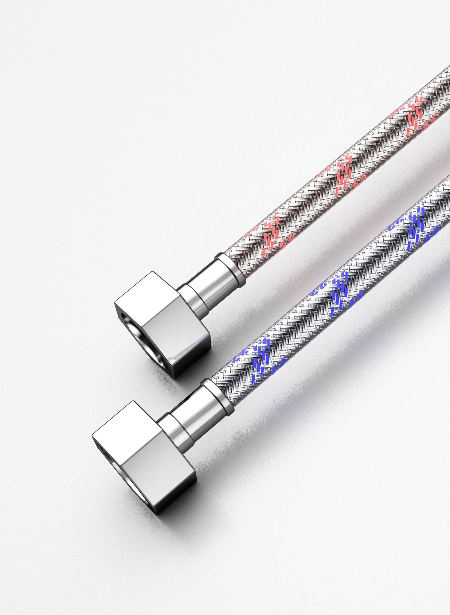 Robinet à bec court - Nickel brossé/Chrome : Tuyaux d'alimentation coudés avec raccords chromés, tressés pour une durabilité accrue. Idéal pour la robinetterie et la plomberie.