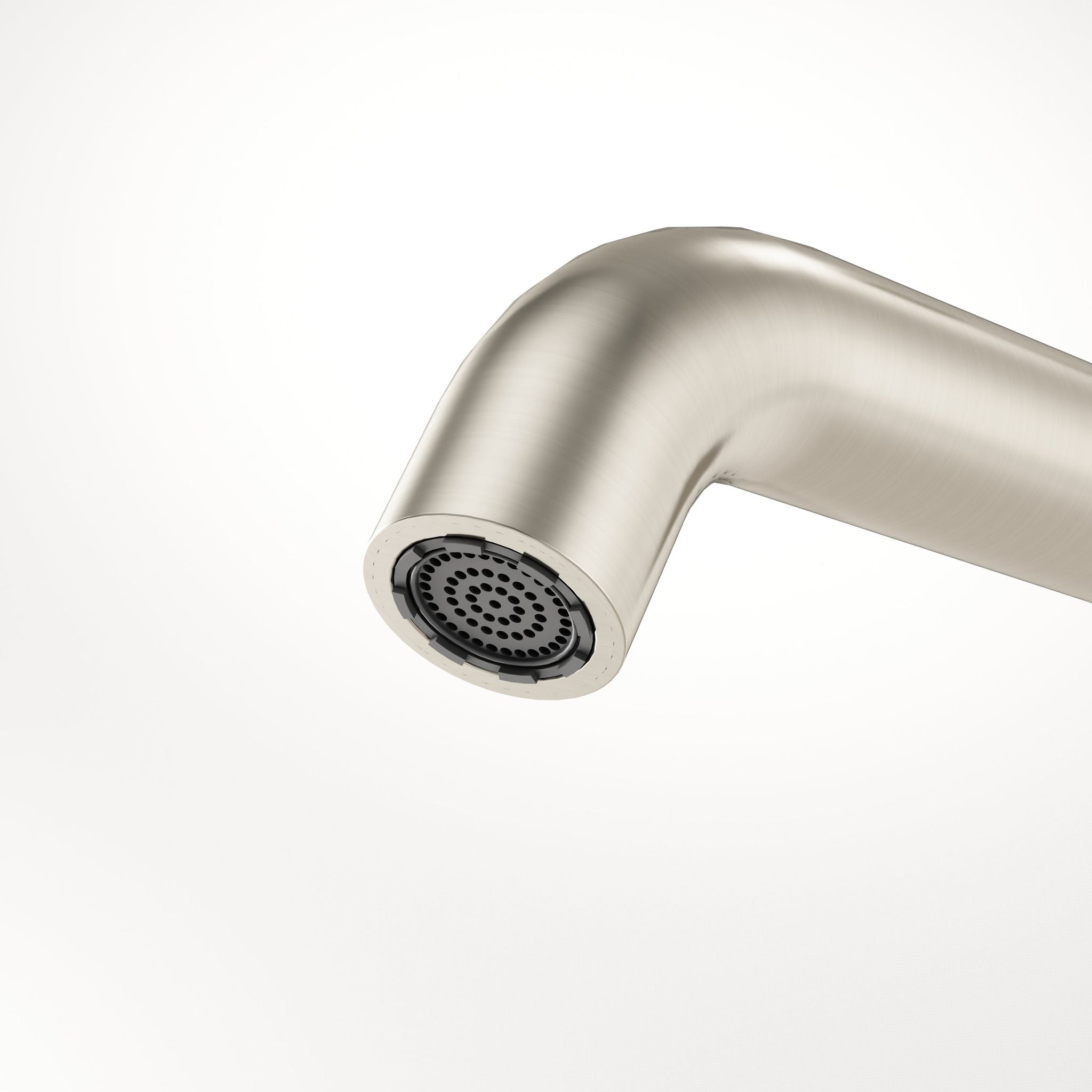 Robinet à bec court - Nickel brossé/Chrome : Tête de robinet moderne en nickel brossé avec aérateur pour salle de bain ou cuisine.