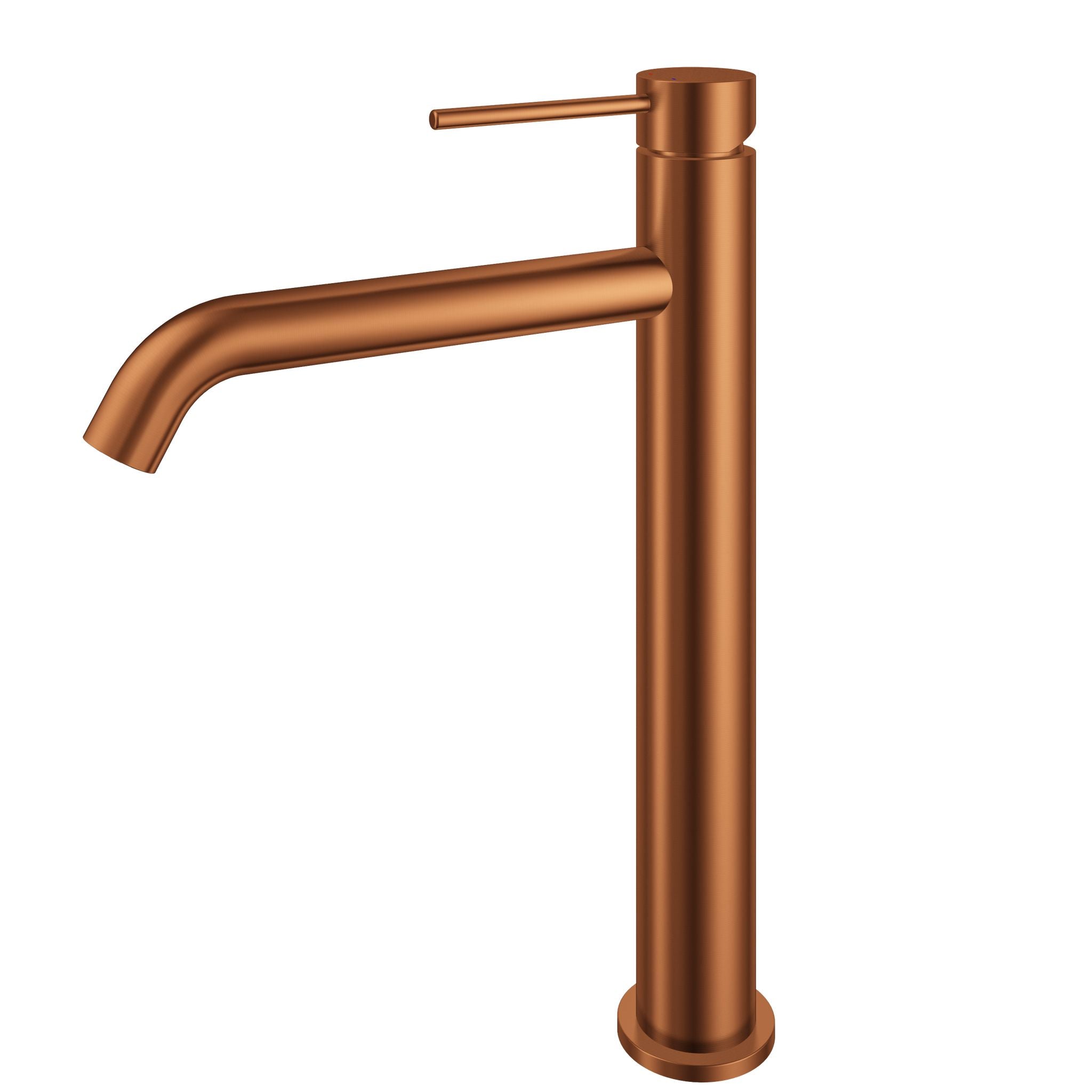 Robinet à bec haut 30 cm cuivre brossé (Rose Gold) pour lavabo ou vasque, design moderne et élégant.