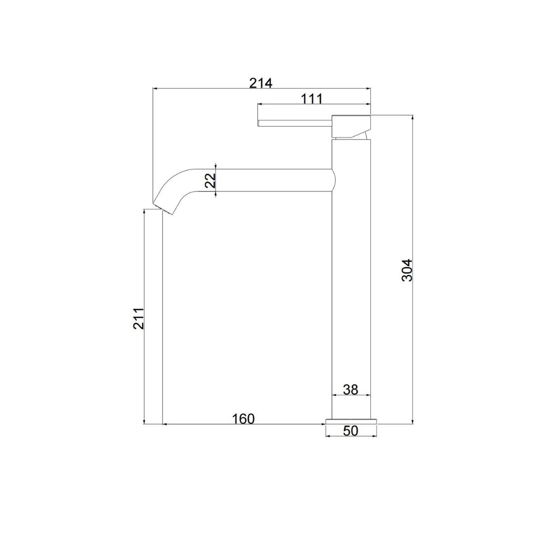 Robinet à bec haut 30 cm cuivre brossé (Rose Gold) : Schéma technique avec dimensions