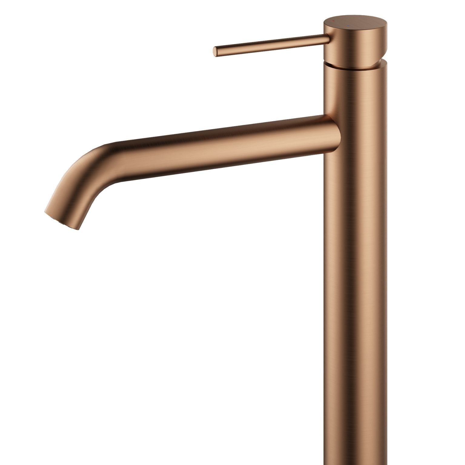 Robinet à bec haut 30 cm – Finition cuivre brossé (Rose Gold). Robinet de salle de bain moderne en cuivre.