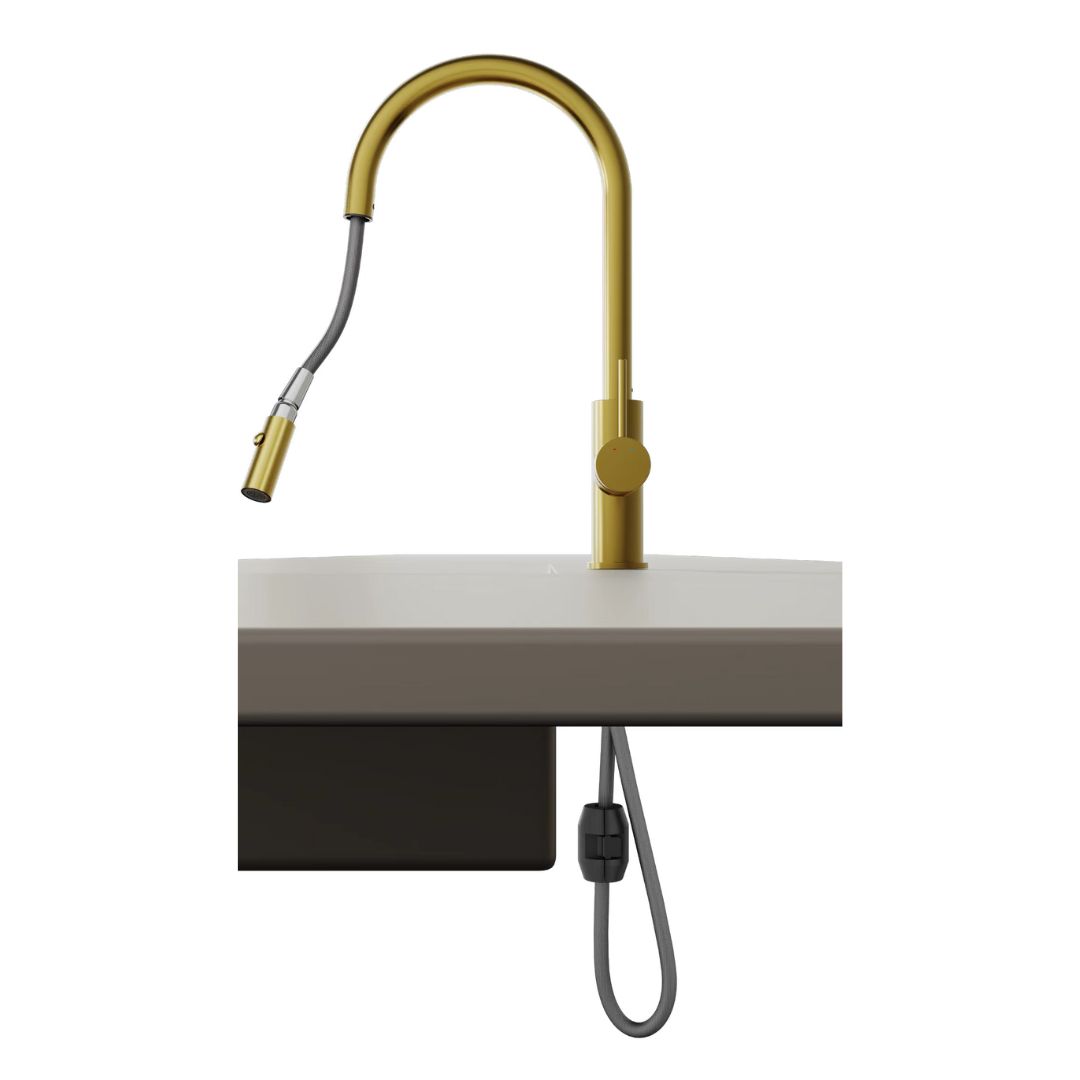 Robinet de cuisine doré avec douchette extractible
