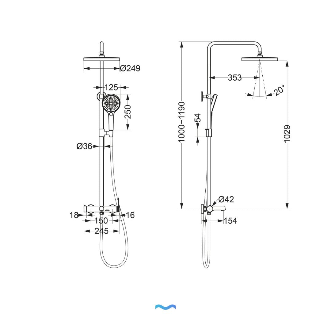Colonne de douche 3 fonctions Gold avec pommeaux de douche de tête et à main