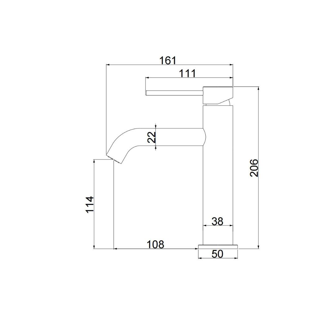 Diagramme technique du Robinet à bec court - Nickel brossé/Chrome avec dimensions