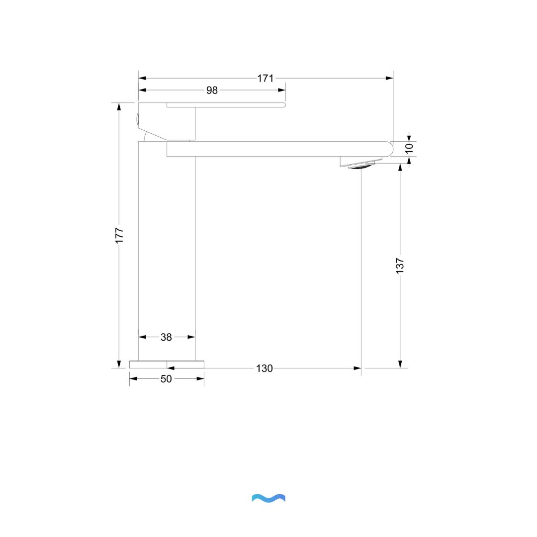 Robinet moderne haut couleur noir mat: Sleek matte black modern faucet, 177mm high, with a 130mm base.