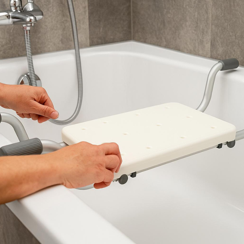 Siège de baignoire PMR : Siège de baignoire réglable avec poignées de sécurité pour une installation facile et un bain sécurisé.