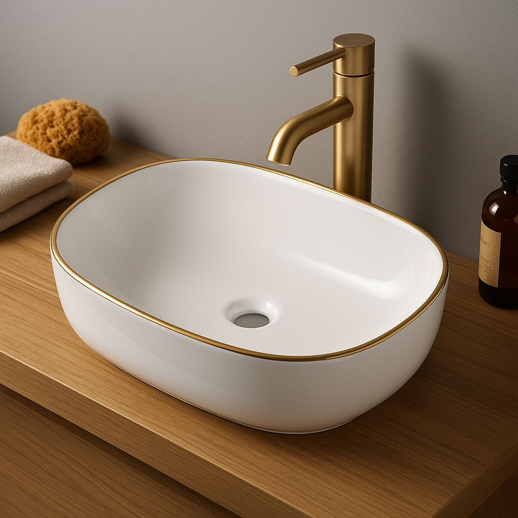 Vasque à poser ronde ovale avec liseré or