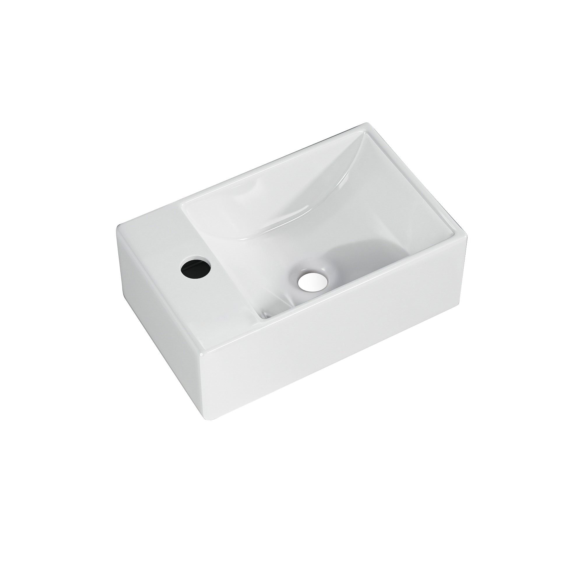 Mini lave-mains blanc sortie gauche : Évier mural compact en céramique blanche (30x19x11cm)