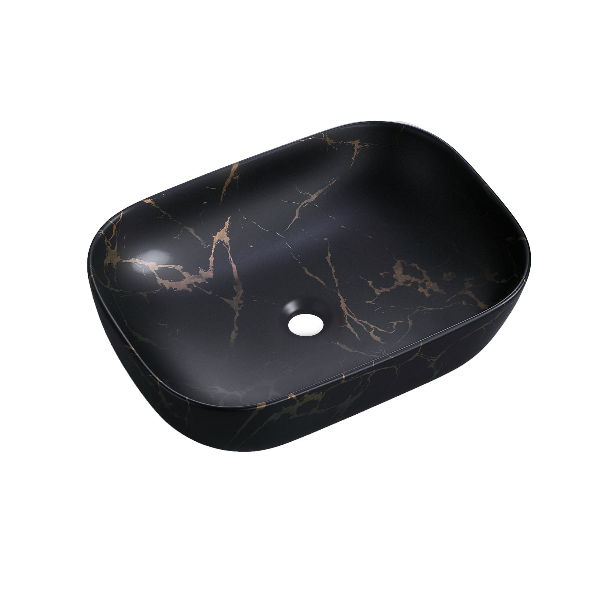 Lavabo rectangulaire volcanique noir (46x32cm) : Lavabo de salle de bain moderne avec un élégant effet marbre noir.