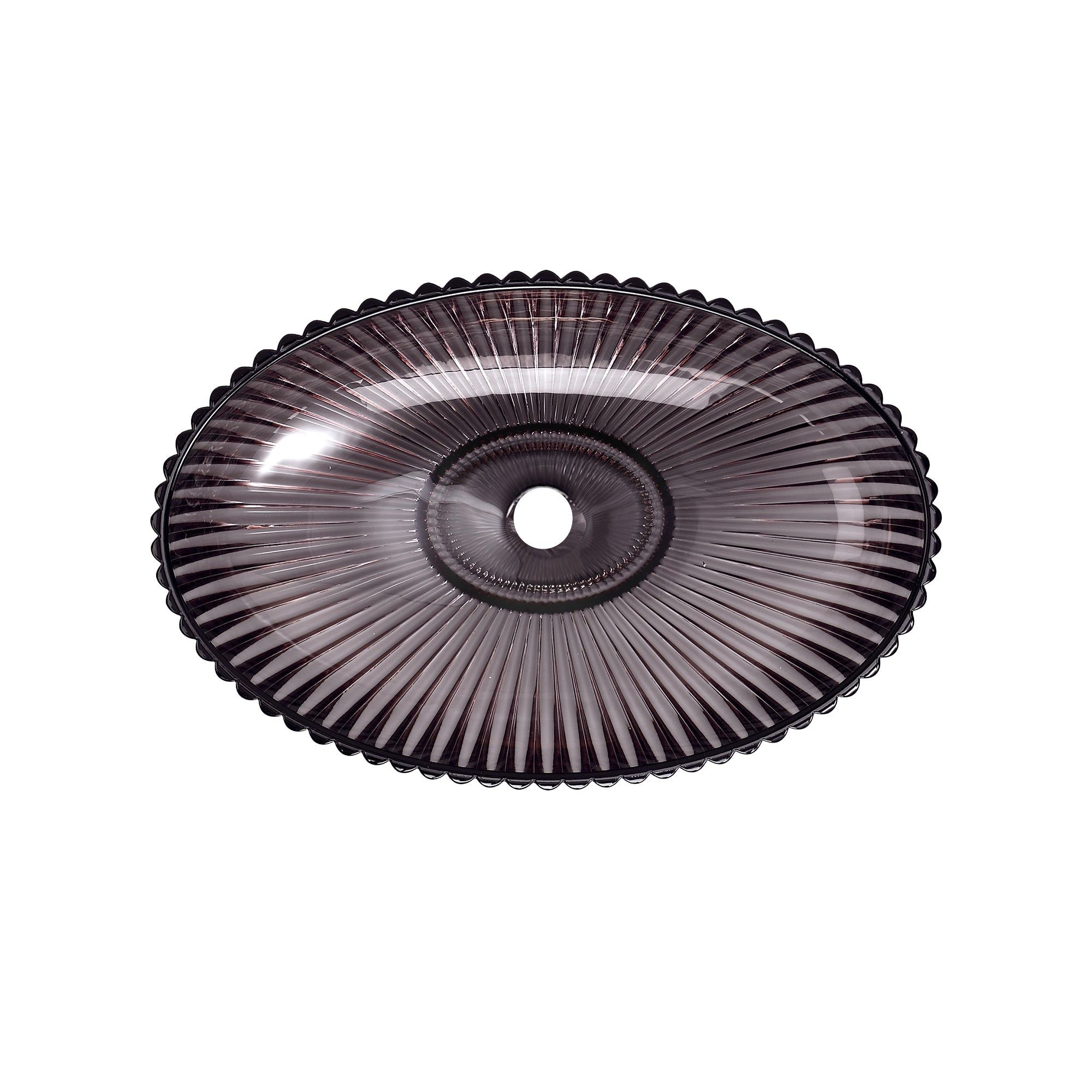 Vase ovale en verre rayé, 51x35x15,5 cm, avec un design côtelé et un bord festonné.