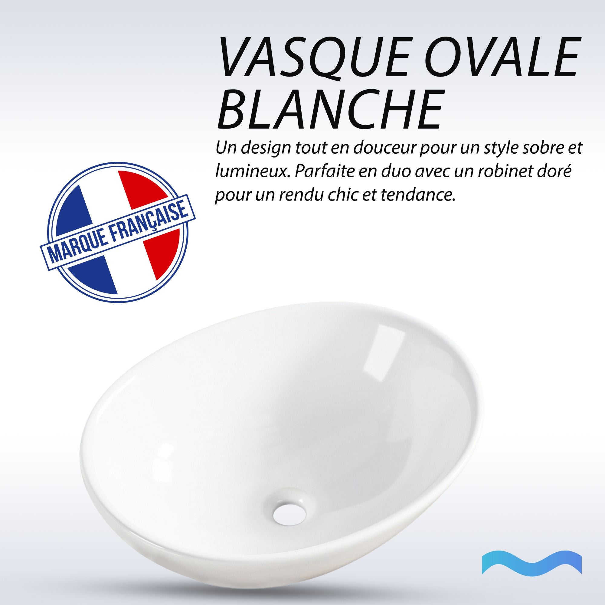 White oval bathroom sink, Vasque intemporelle, 41.5 x 33.5 cm