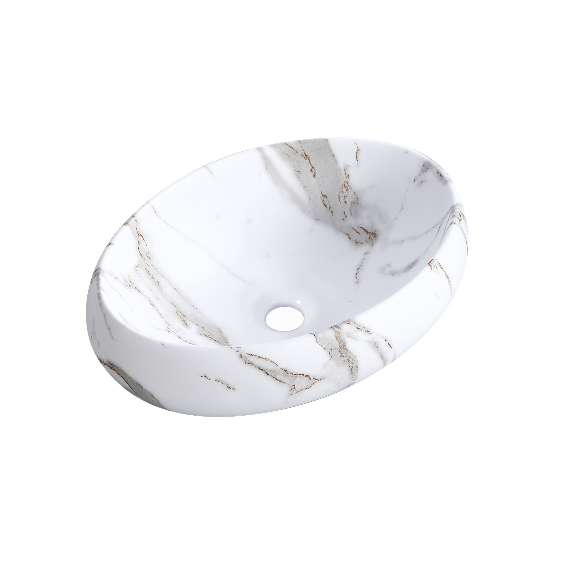 Lavabo ovale effet marbre blanc (48x35cm)