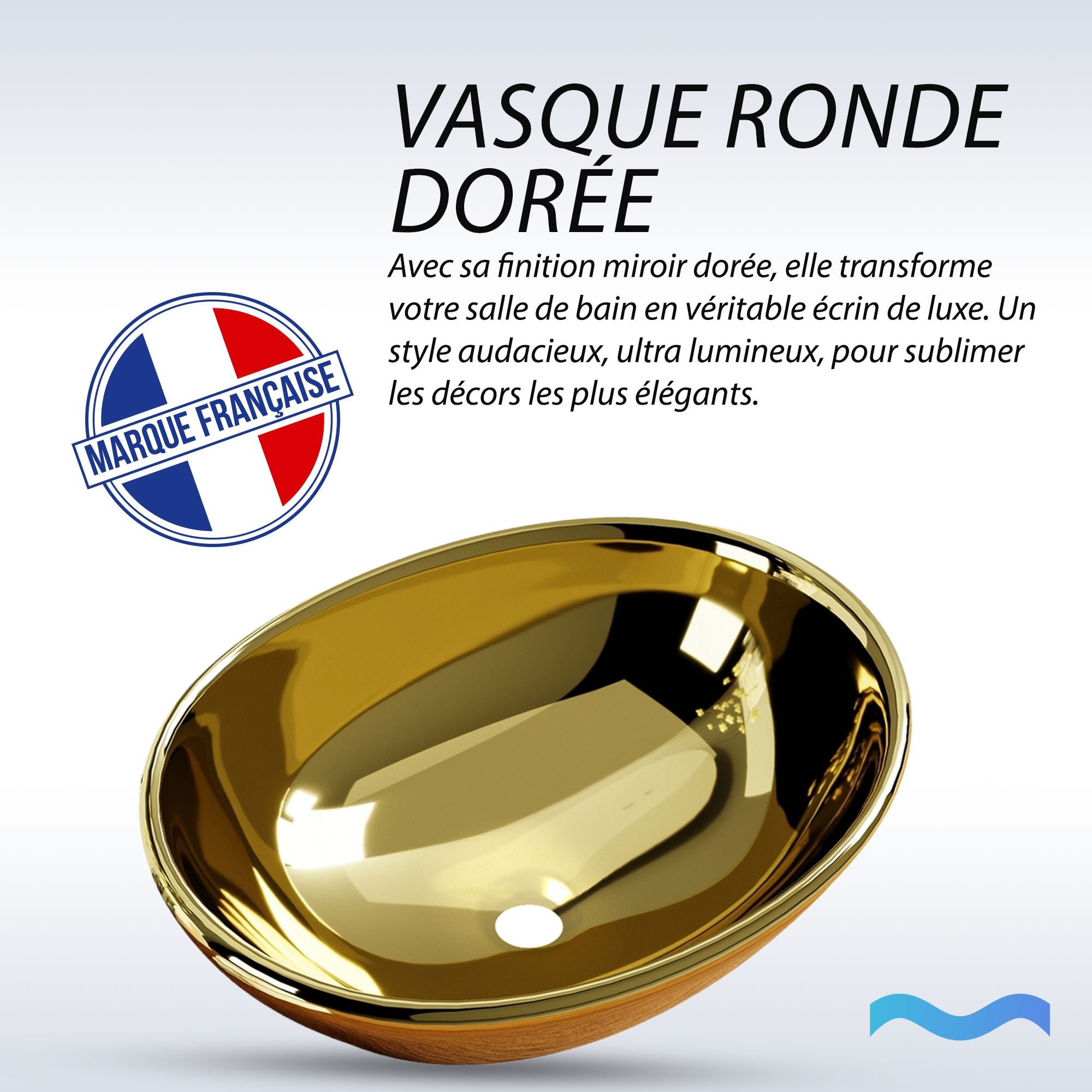 Vasque ovale Gold : Finition or brillant, lavabo de salle de bain rond (41,5 x 33,5 cm), design luxueux