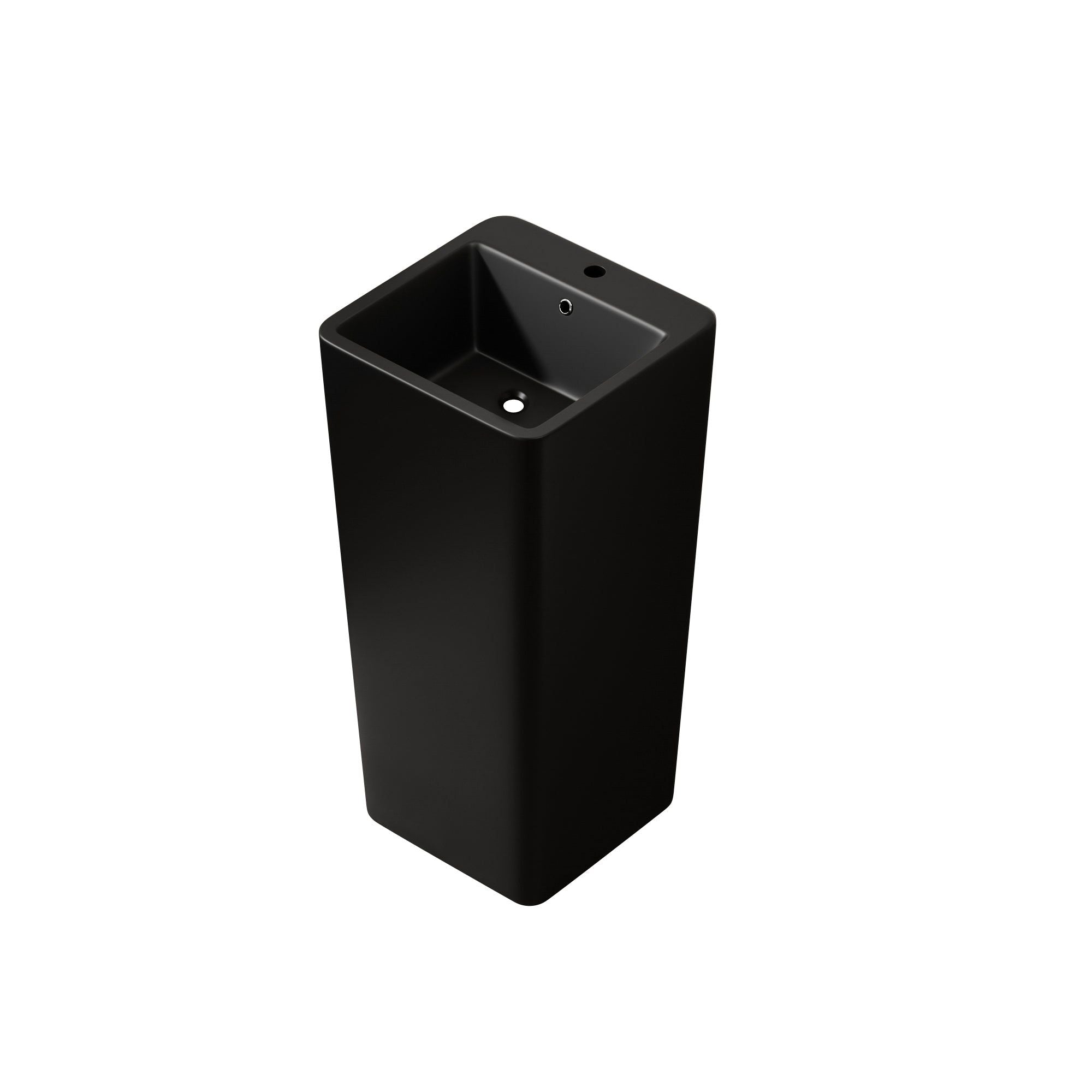 Lavabo Totem noir Carré : Lavabo sur pied carré noir moderne pour salle de bain