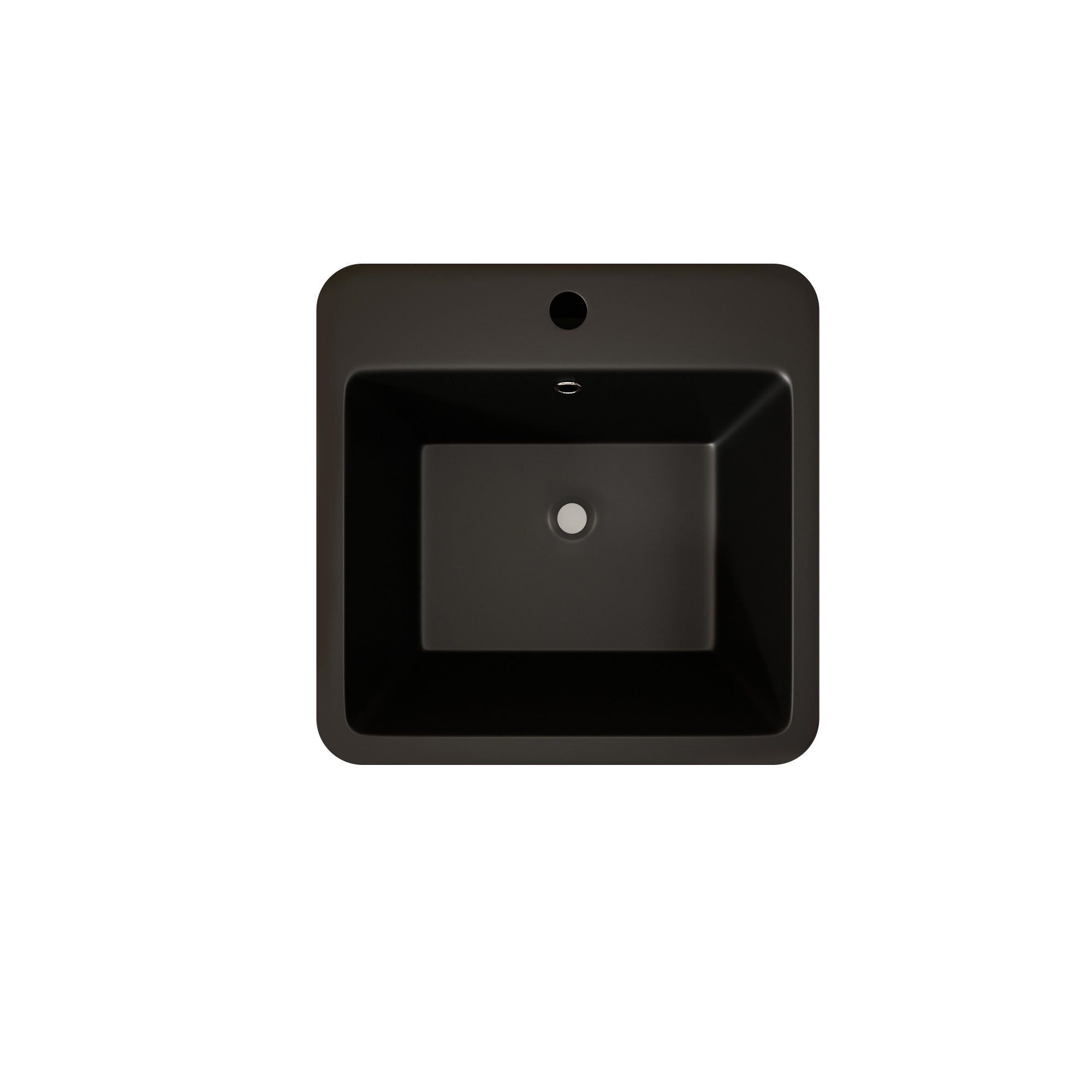 Lavabo Totem noir Carré : Lavabo de salle de bain carré noir moderne en céramique