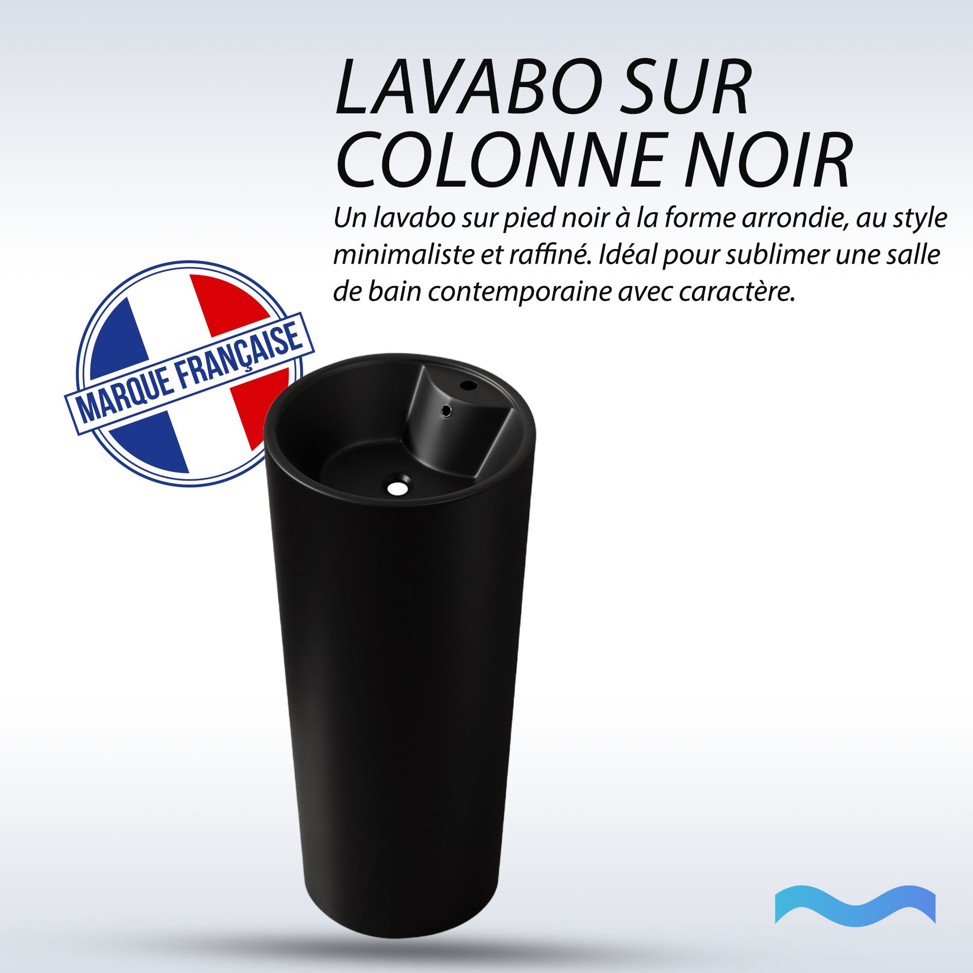 Lavabo Totem Design Rond et Épuré Noir: Modern minimalist black round pedestal sink for contemporary bathrooms.