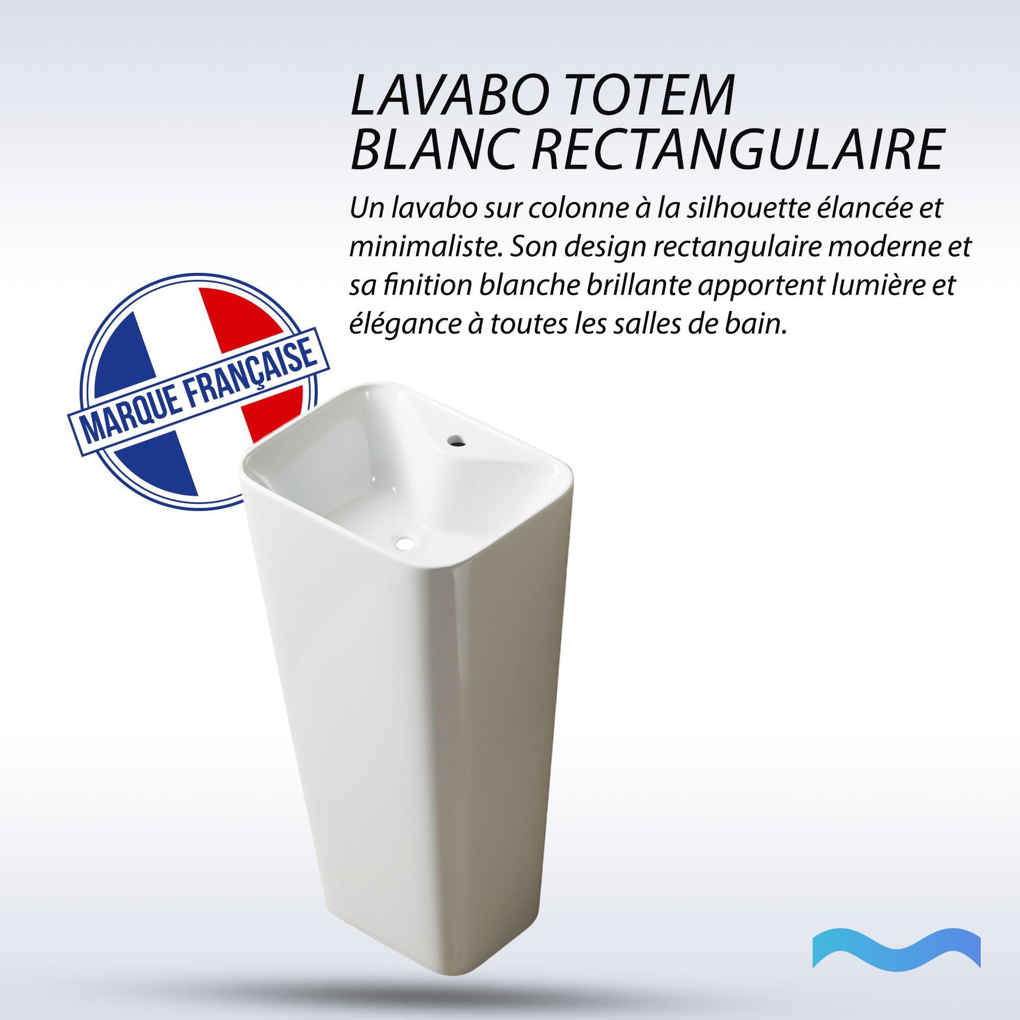 Lavabo Totem Blanc Rectangulaire et Fin : Lavabo sur colonne rectangulaire blanc, élégant et moderne. Design de salle de bain élégant.
