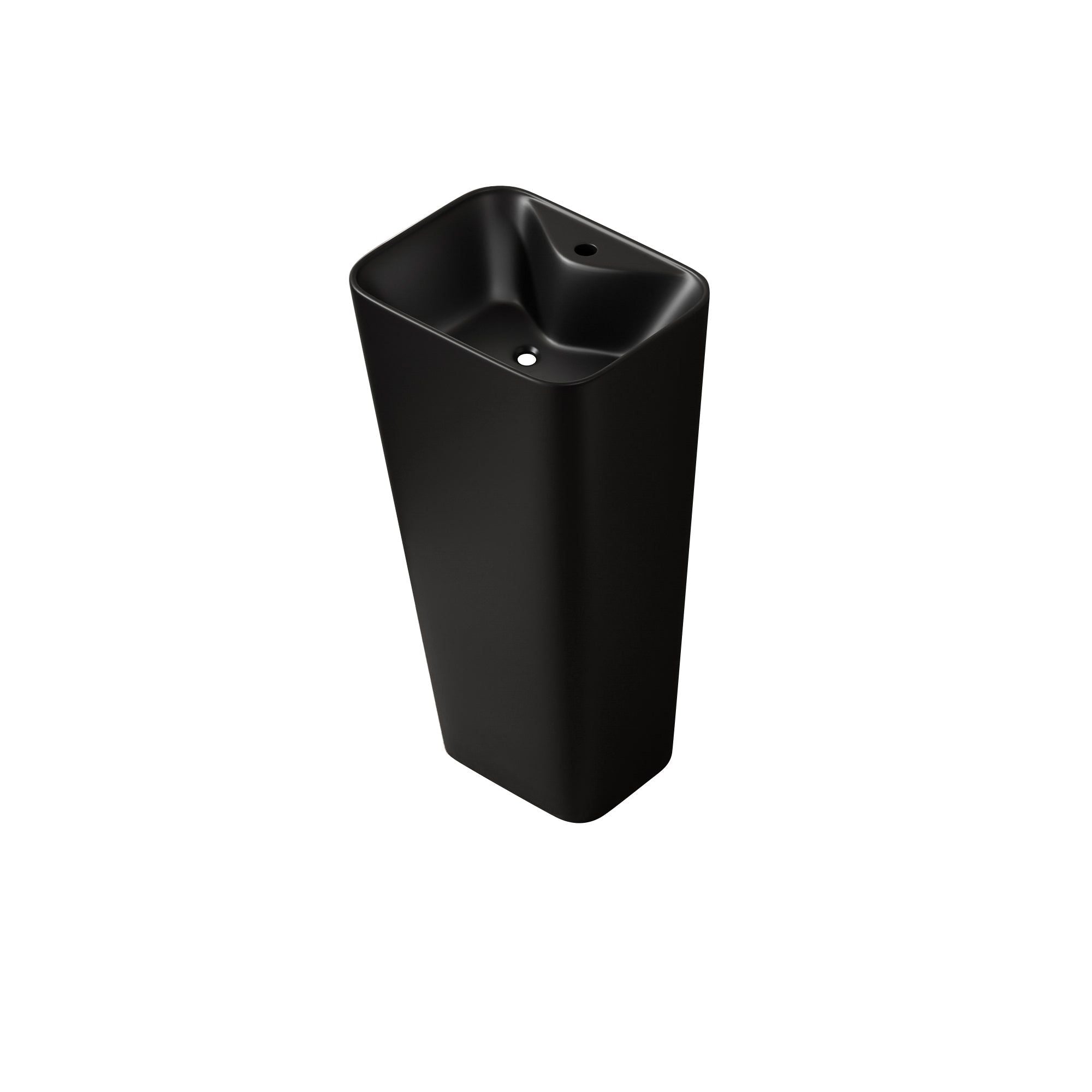 Lavabo Totem Noir Rectangulaire et Fin: Sleek black rectangular pedestal sink with modern design.