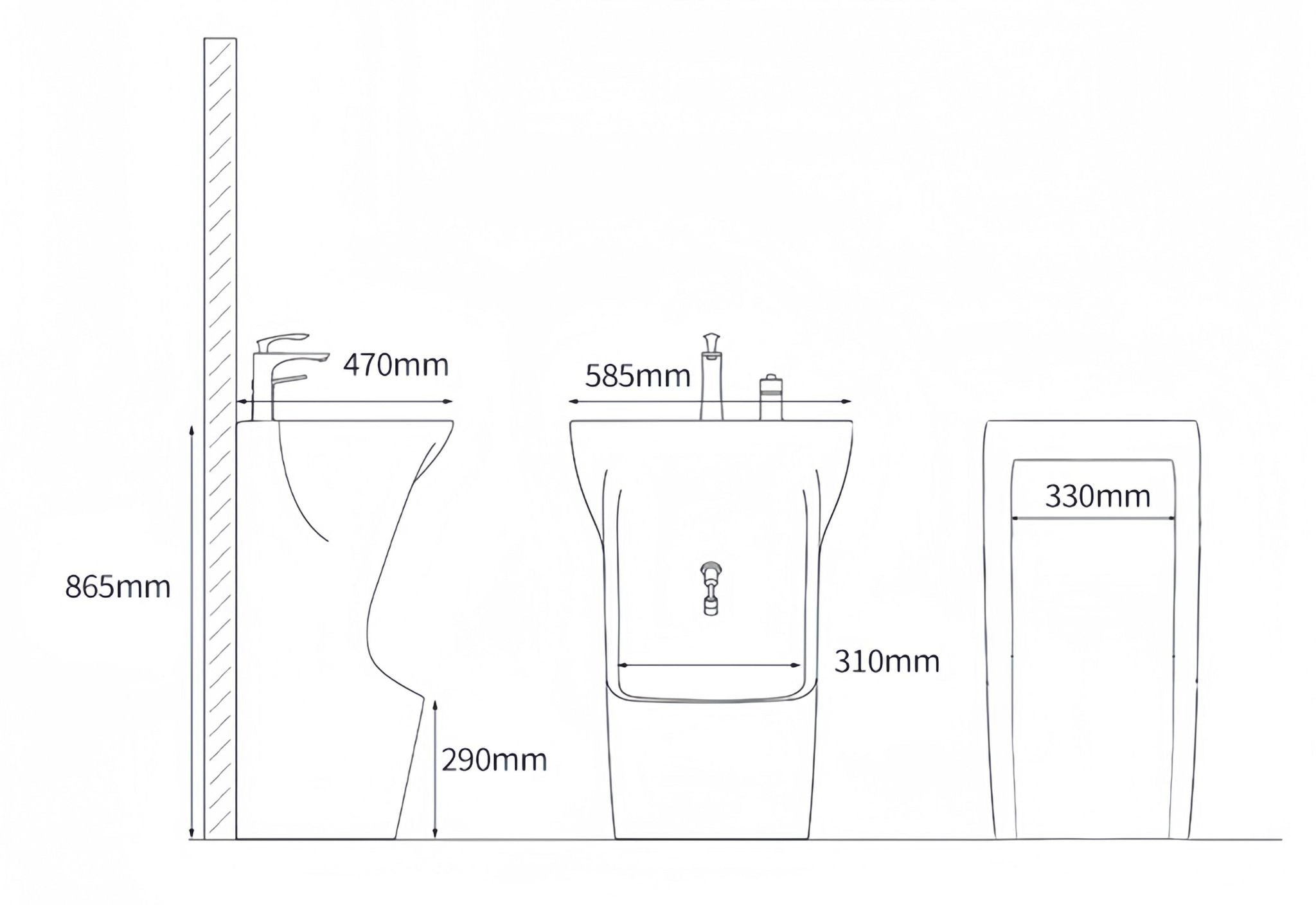 Lavabo d'ablutions - Bassin Lavage des pieds Wudu : Lavabo d'ablution moderne sur pied avec base et dimensions sur pied.