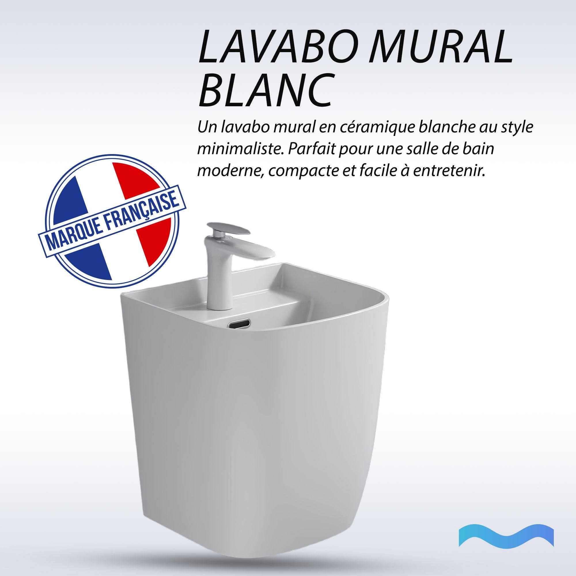 Lavabo mural blanc : Lavabo mural moderne et minimaliste en céramique blanche (38x40x45cm)