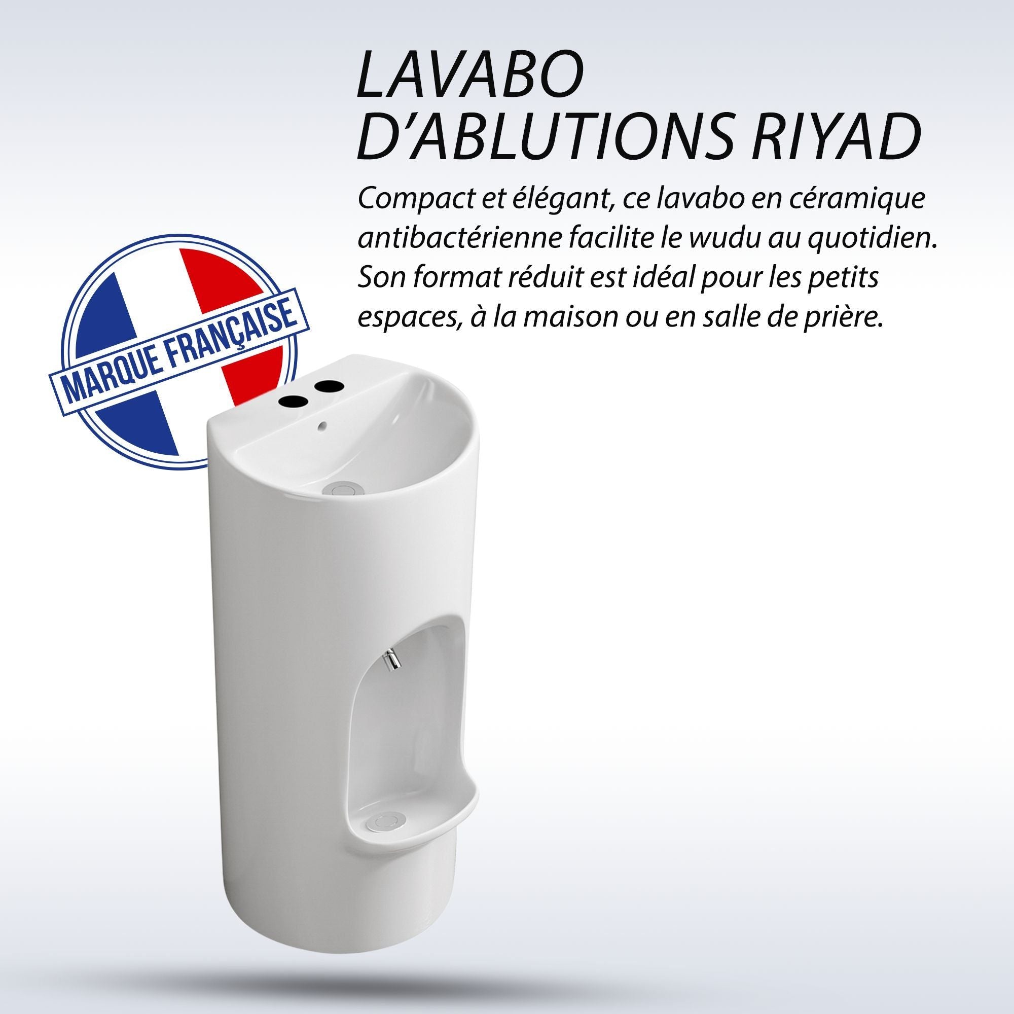 Lavabo d'ablutions Riyad : lavabo rond et fin, idéal pour le wudu, marque française.
