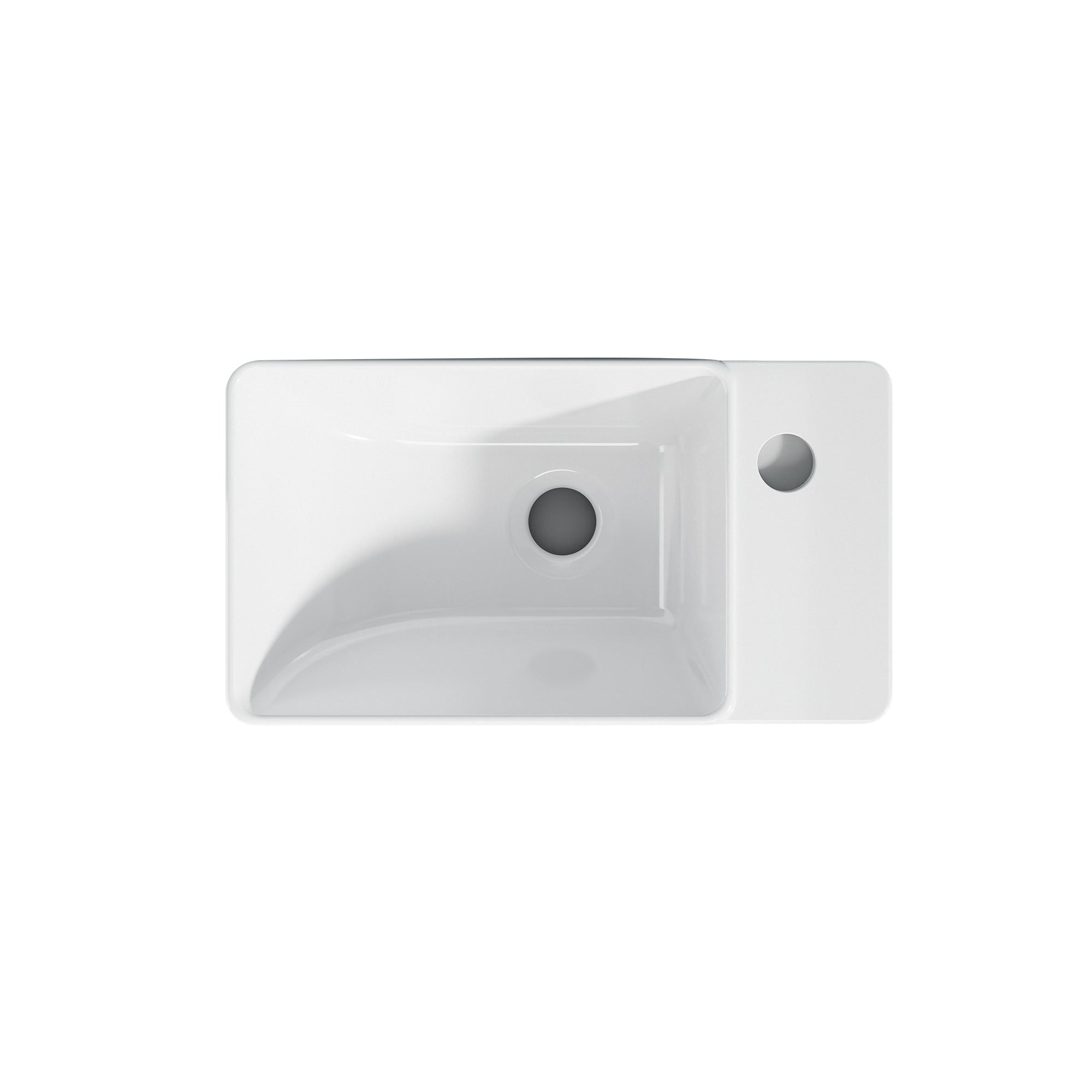 Vasque lave-mains rectangulaire blanc, petit format, 40x22x13 cm, avec sortie droite.