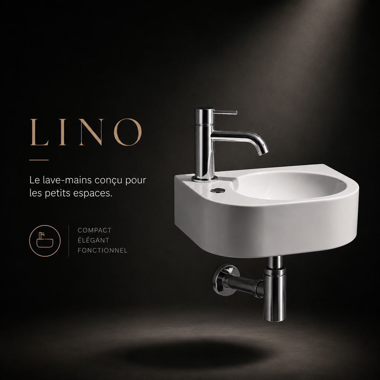 Vasque lave-mains LINO compact en céramique blanc, idéale pour petits espaces.