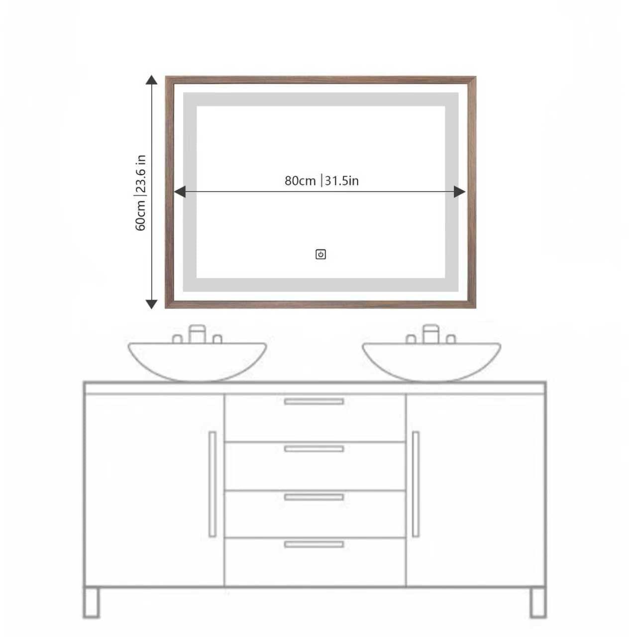 Miroir lumineux LED avec cadre bois Noyer foncé veinage naturel