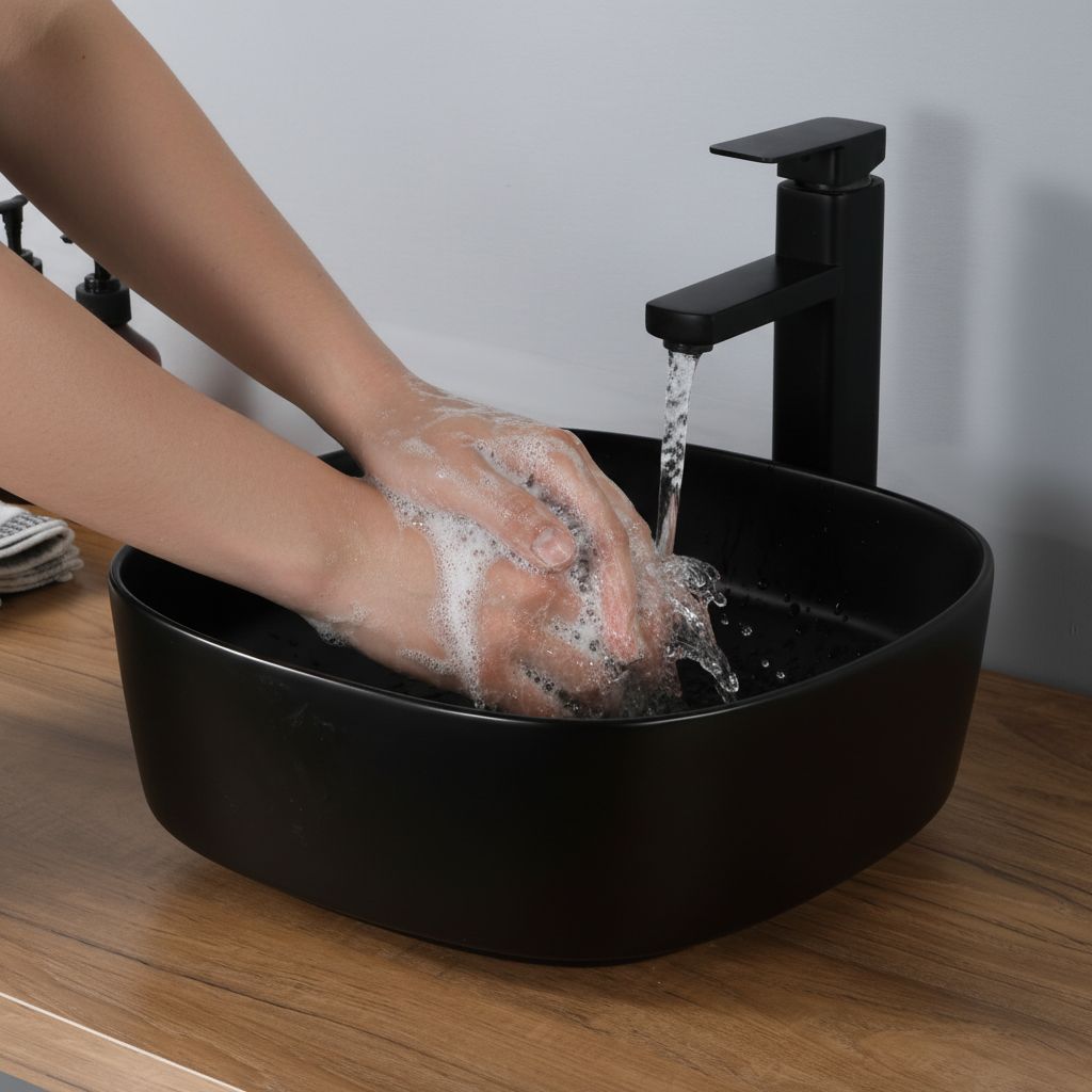 Vasque carrée arrondie couleur noir mat