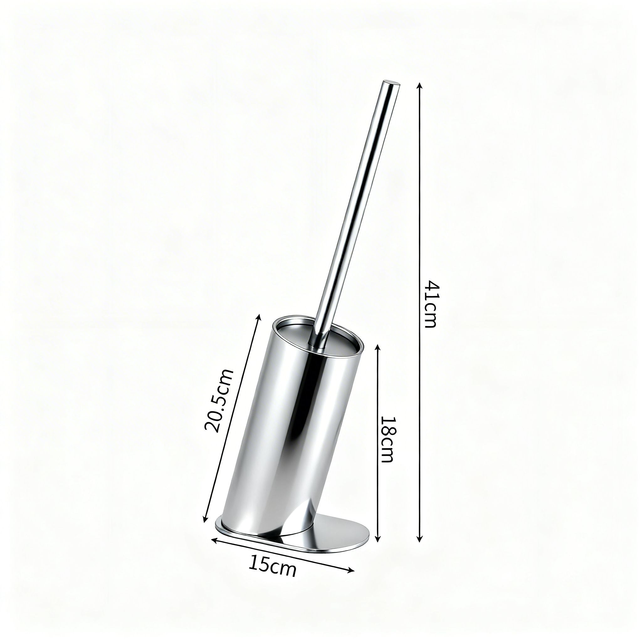 Brosse WC design en acier inoxydable chromé avec support, dimensions 41x15cm