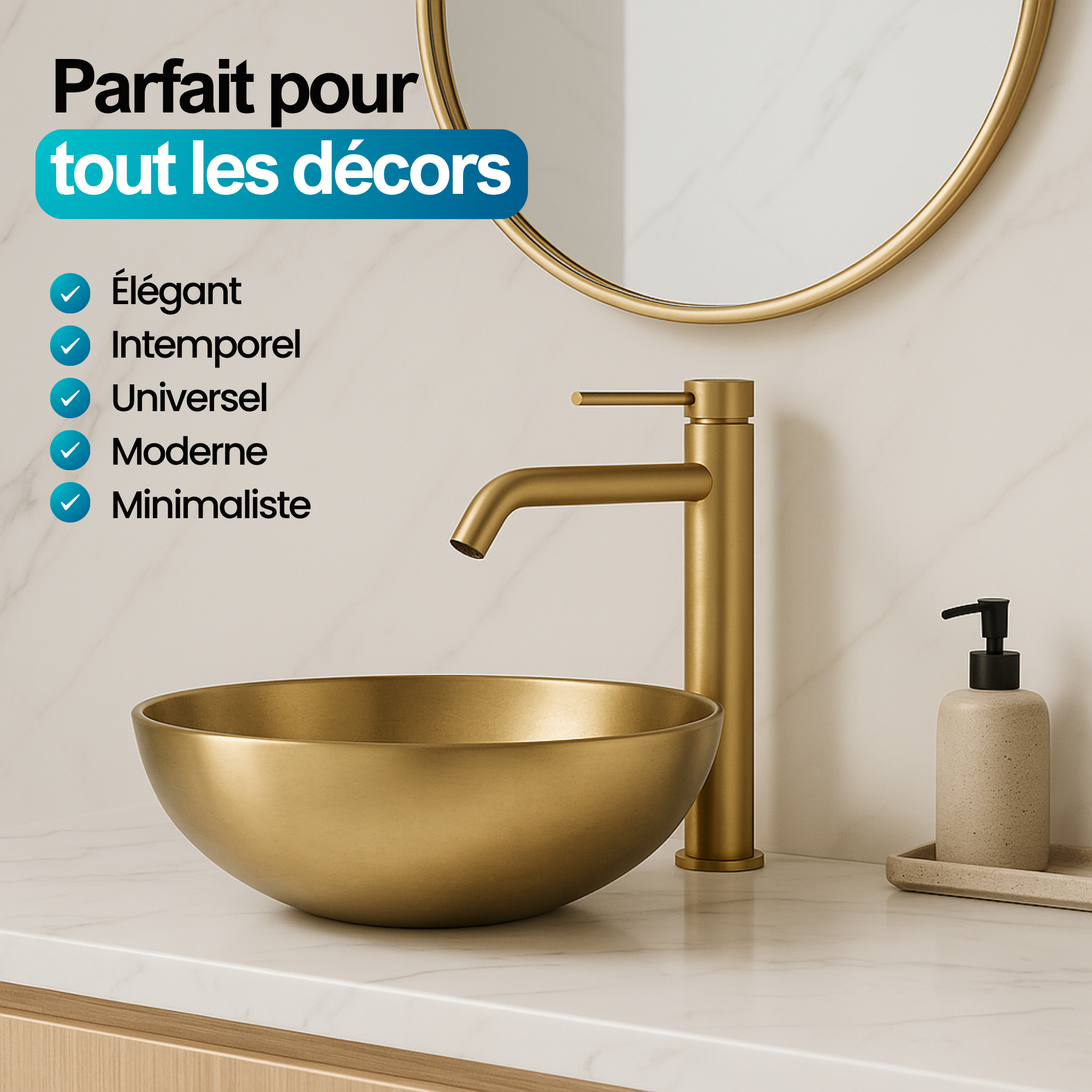 Robinet a bec haut coloris or de la marque Dileci pour salle de bain ou cuisine.