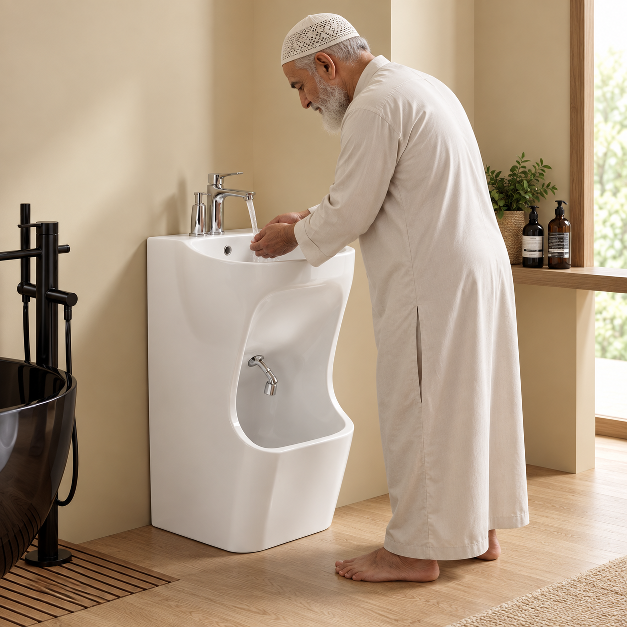 Lavabo d’ablutions GAZA – Double vasque pour ablutions musulmanes – Design moderne