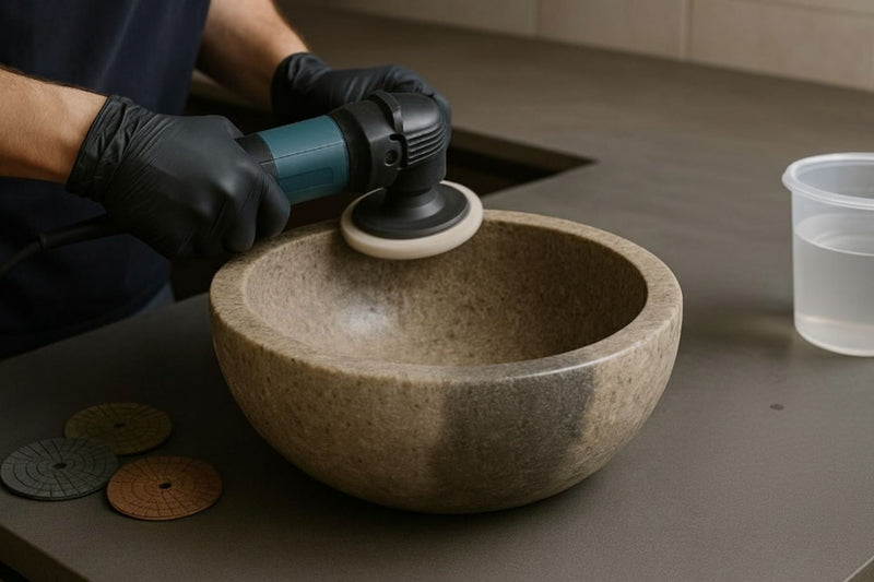 Comment polir et raviver un lavabo en pierre naturelle à l'aide d'un outil électrique et de disques de polissage