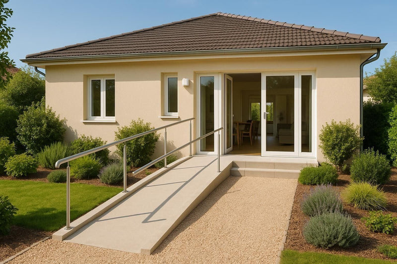 Maison individuelle avec rampe d'accès PMR et jardin paysager