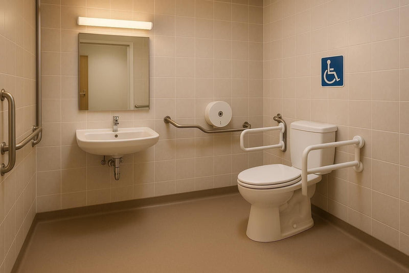 Guide des normes actuelles pour l’installation de WC handicapés avec toilette, lavabo et rampe accessibles
