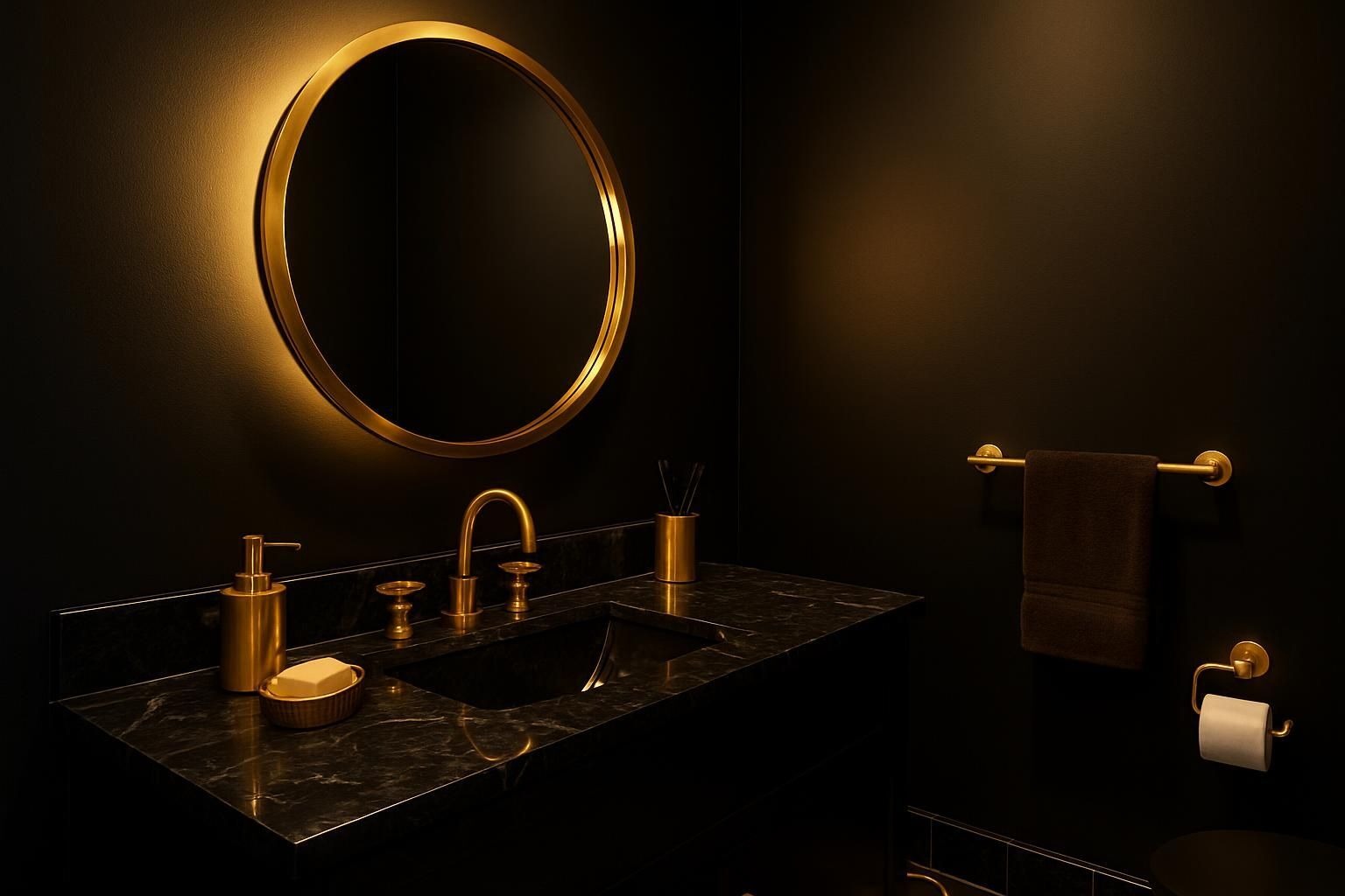Osez le mélange noir et doré dans votre salle de bain, le résultat vous surprendra !