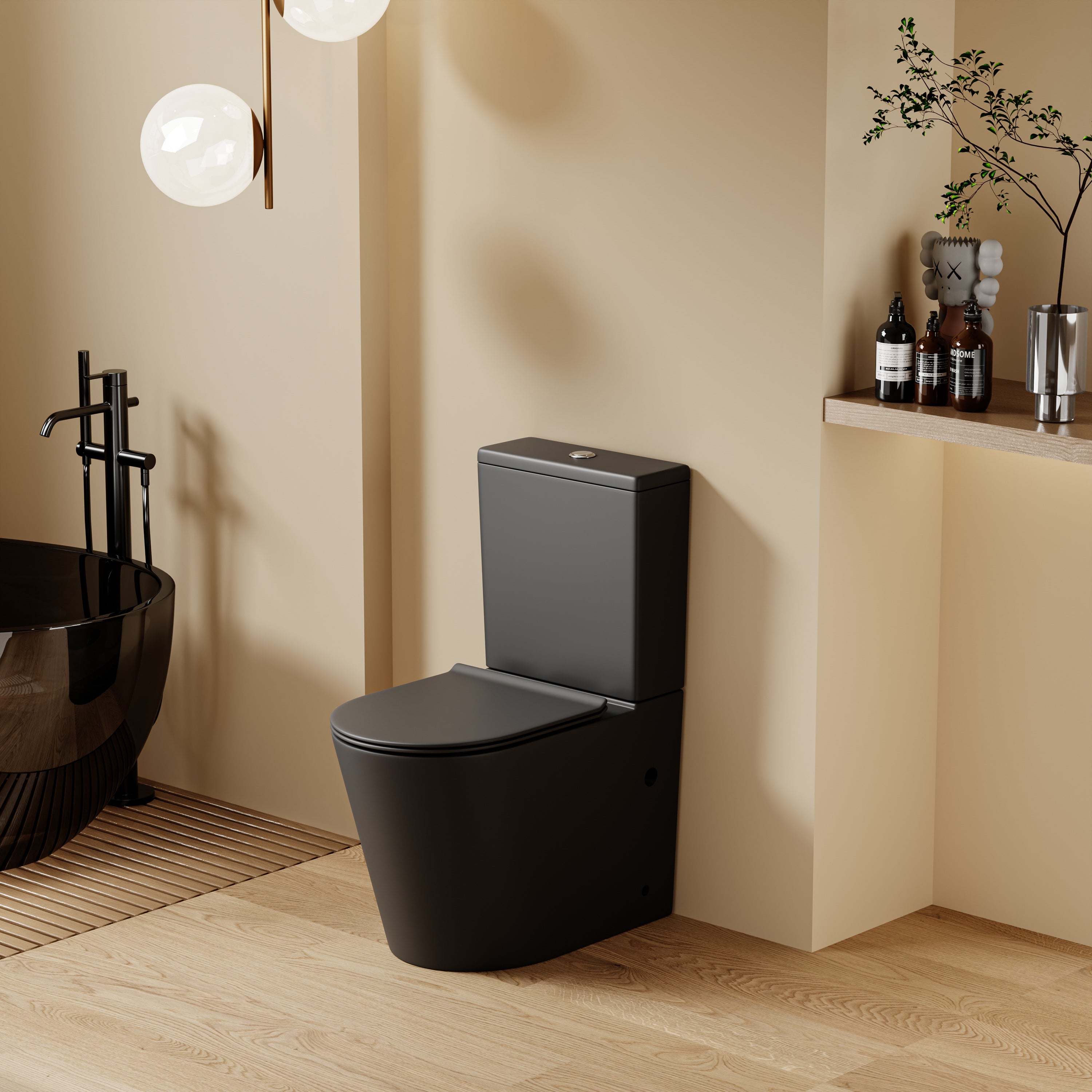 WC à poser sans bride sortie horizontale (63x38x82cm) - Design arrondie noir CESAR