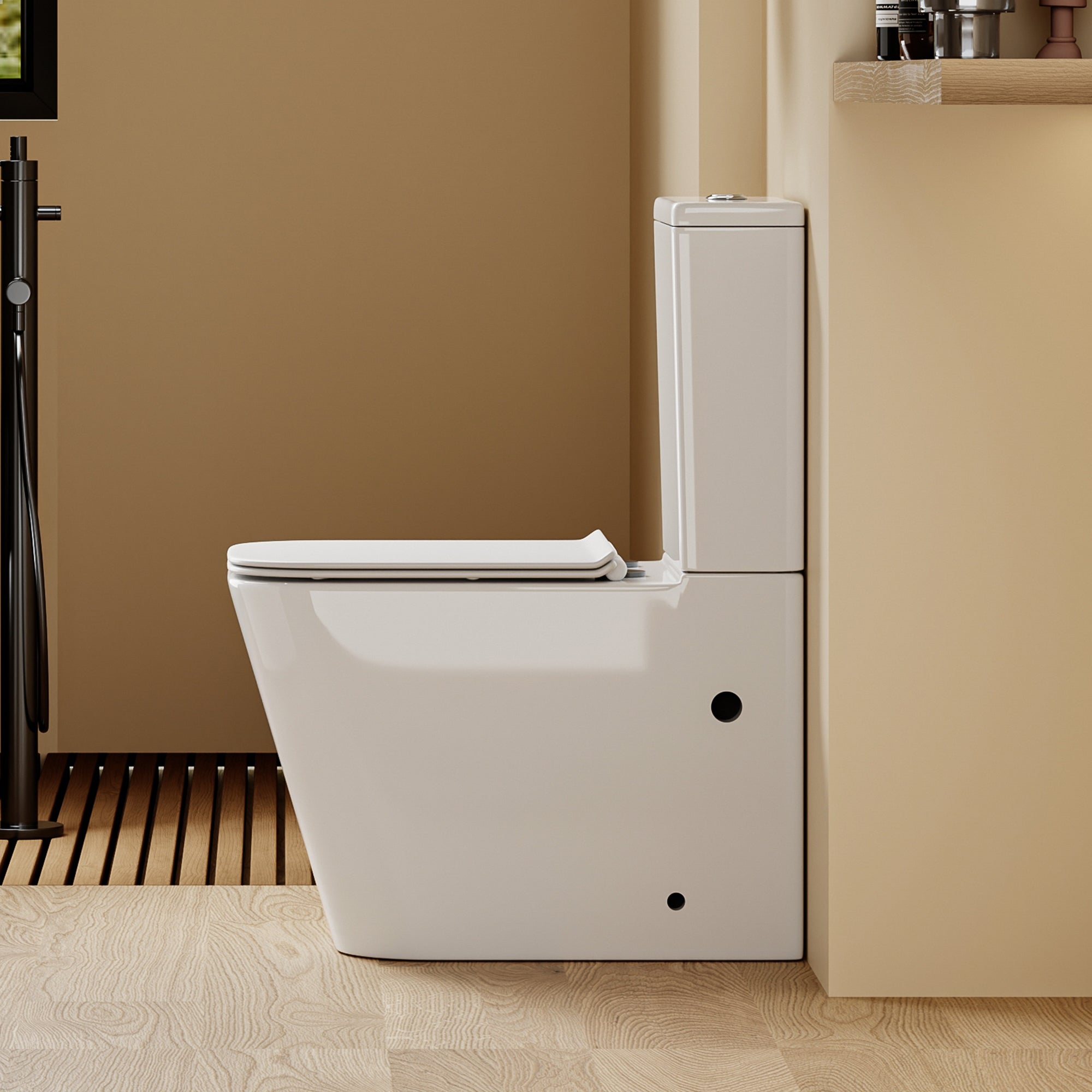 WC à poser sans bride sortie horizontale (63x38x82cm) - Design carré blanc OLIVE