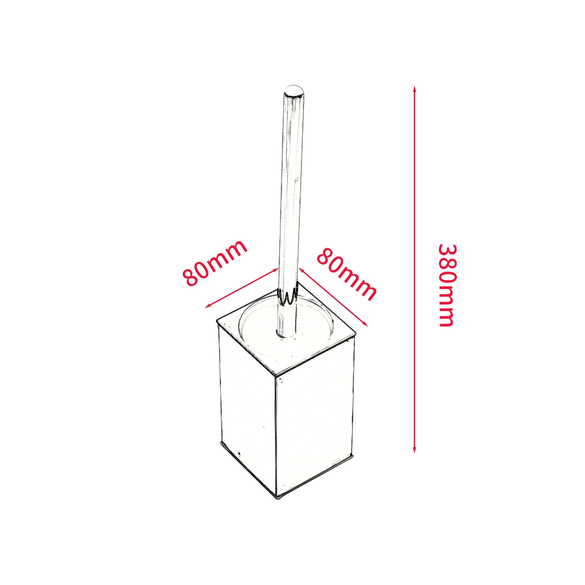 Brosse WC carrée chromée avec couvercle, design moderne, dimensions 380x80x80mm