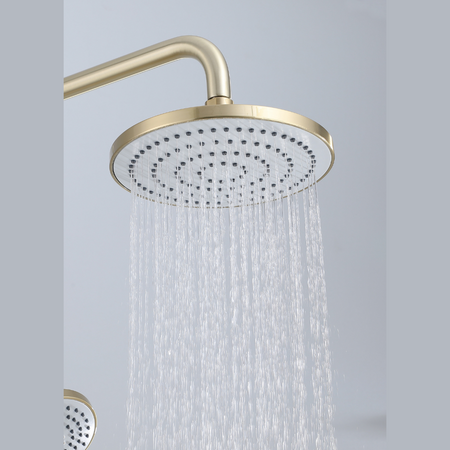 Colonne de douche en or brossé avec pommeau de douche à effet pluie et douchette à main
