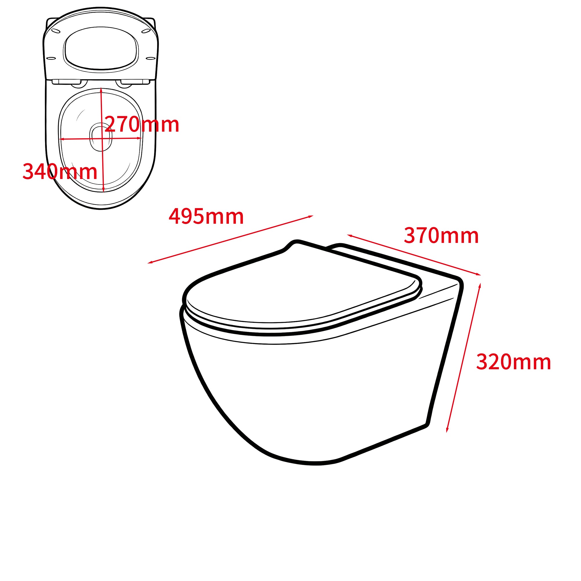 WC suspendu ultra compact noir LAVA (49,5*37*32cm)– Design moderne & abattant Soft Close